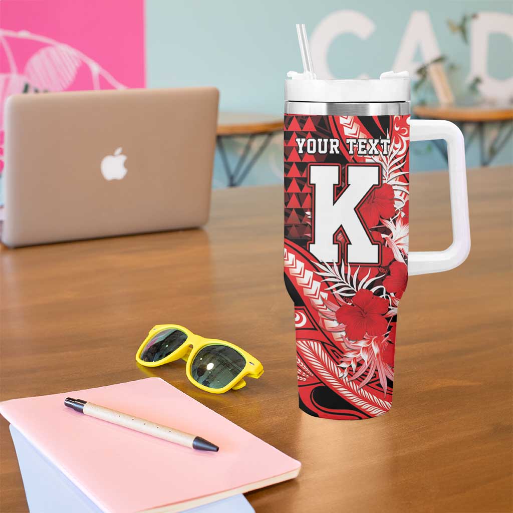 Personalised Hawaii Kalani High School Tumbler With Handle Tribal Tattoo With Hibiscus Flowers LT05 - Polynesian Pride