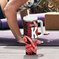 Personalised Hawaii Kalani High School Tumbler With Handle Tribal Tattoo With Hibiscus Flowers LT05 - Polynesian Pride