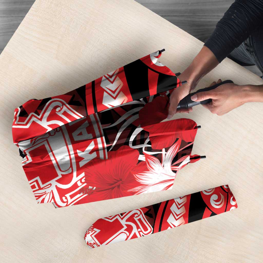 Hawaii Kalani High School Umbrella Tribal Tattoo With Hibiscus Flowers