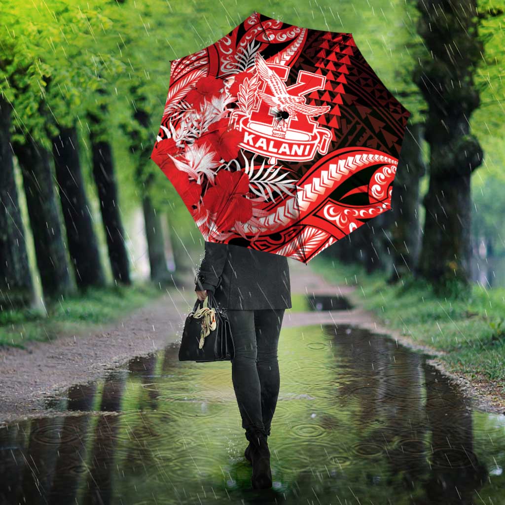 Hawaii Kalani High School Umbrella Tribal Tattoo With Hibiscus Flowers