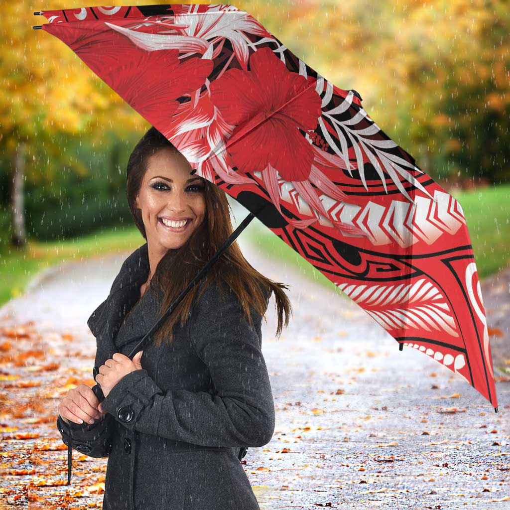 Hawaii Kalani High School Umbrella Tribal Tattoo With Hibiscus Flowers