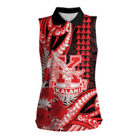 Personalised Hawaii Kalani High School Women Sleeveless Polo Shirt Tribal Tattoo With Hibiscus Flowers LT05 Female Red - Polynesian Pride