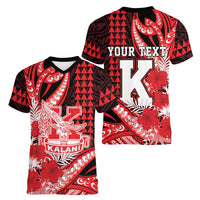 Personalised Hawaii Kalani High School Women V-Neck T-Shirt Tribal Tattoo With Hibiscus Flowers LT05 - Polynesian Pride