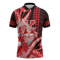 Personalised Hawaii Kalani High School Zipper Polo Shirt Tribal Tattoo With Hibiscus Flowers LT05 Red - Polynesian Pride