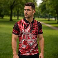 Personalised Hawaii Kalani High School Zipper Polo Shirt Tribal Tattoo With Hibiscus Flowers LT05 - Polynesian Pride