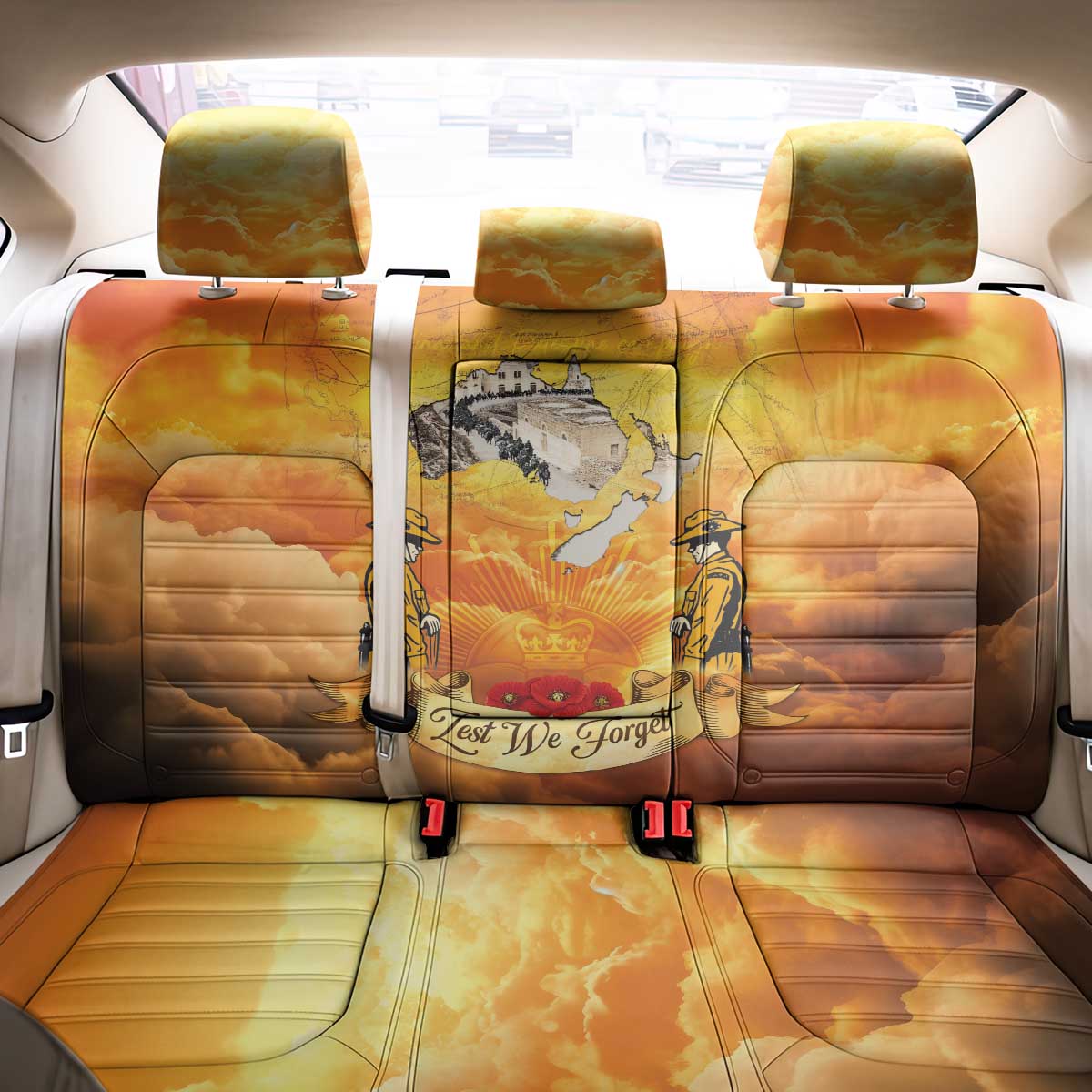 New Zealand And Australia ANZAC Day Back Car Seat Cover Sinai Palestine Campaign Lest We Forget LT05 - Polynesian Pride