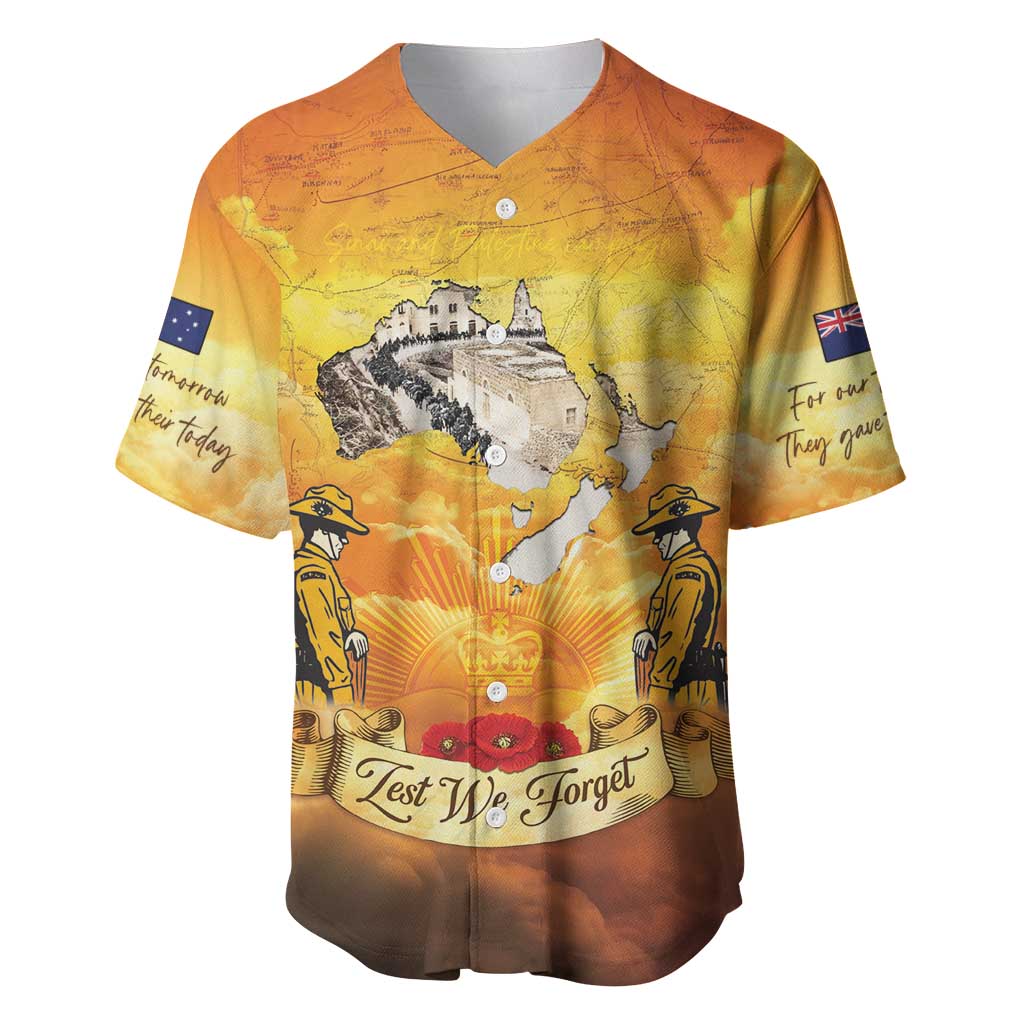 New Zealand And Australia ANZAC Day Baseball Jersey Sinai Palestine Campaign Lest We Forget LT05 Orange - Polynesian Pride