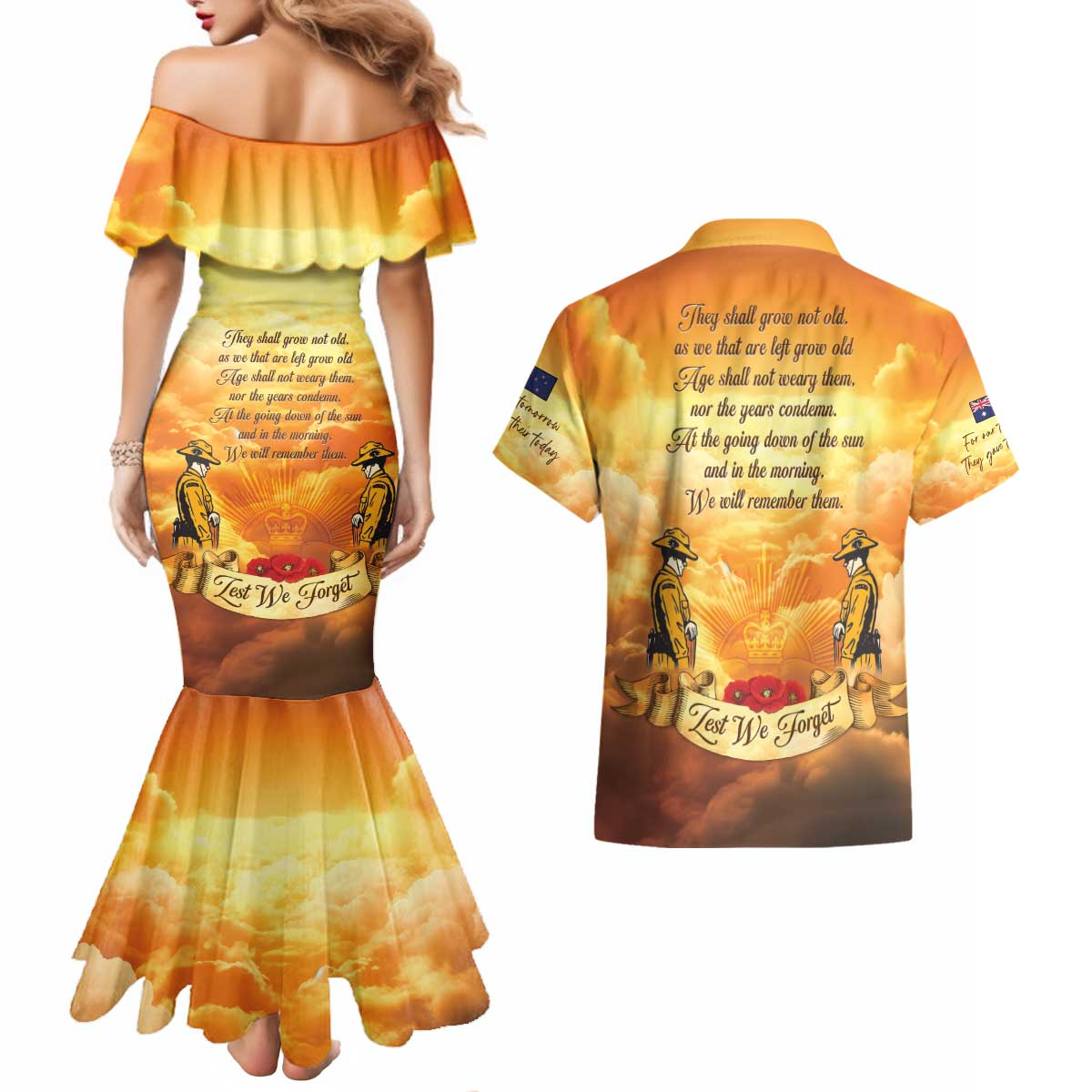 New Zealand And Australia ANZAC Day Couples Matching Mermaid Dress and Hawaiian Shirt Sinai Palestine Campaign Lest We Forget LT05 - Polynesian Pride