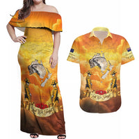 New Zealand And Australia ANZAC Day Couples Matching Off Shoulder Maxi Dress and Hawaiian Shirt Sinai Palestine Campaign Lest We Forget LT05 Orange - Polynesian Pride