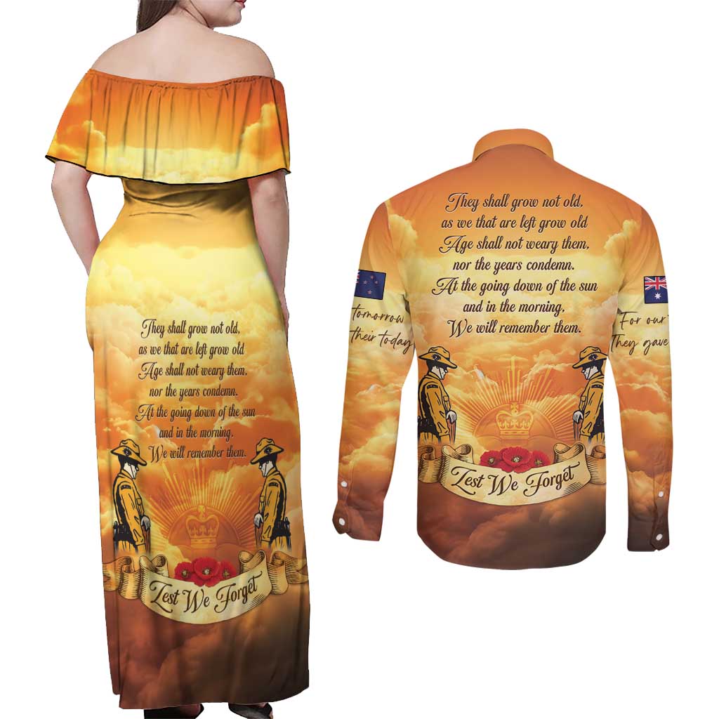 New Zealand And Australia ANZAC Day Couples Matching Off Shoulder Maxi Dress and Long Sleeve Button Shirt Sinai Palestine Campaign Lest We Forget LT05 - Polynesian Pride