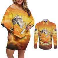 New Zealand And Australia ANZAC Day Couples Matching Off Shoulder Short Dress and Long Sleeve Button Shirt Sinai Palestine Campaign Lest We Forget LT05 Orange - Polynesian Pride