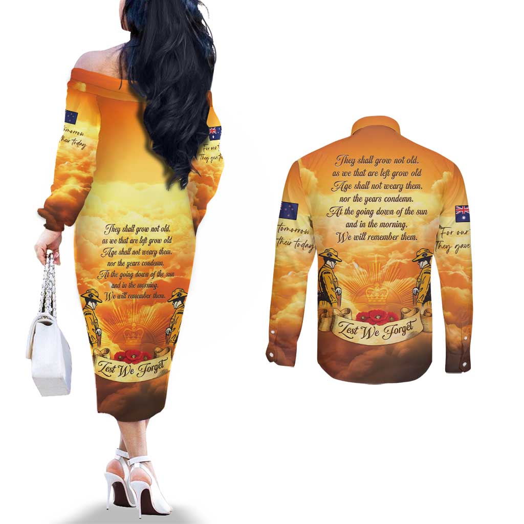 New Zealand And Australia ANZAC Day Couples Matching Off The Shoulder Long Sleeve Dress and Long Sleeve Button Shirt Sinai Palestine Campaign Lest We Forget LT05 - Polynesian Pride
