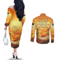 New Zealand And Australia ANZAC Day Couples Matching Off The Shoulder Long Sleeve Dress and Long Sleeve Button Shirt Sinai Palestine Campaign Lest We Forget LT05 - Polynesian Pride