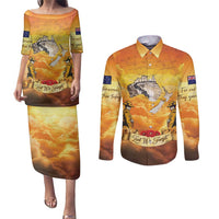 New Zealand And Australia ANZAC Day Couples Matching Puletasi and Long Sleeve Button Shirt Sinai Palestine Campaign Lest We Forget LT05 Orange - Polynesian Pride