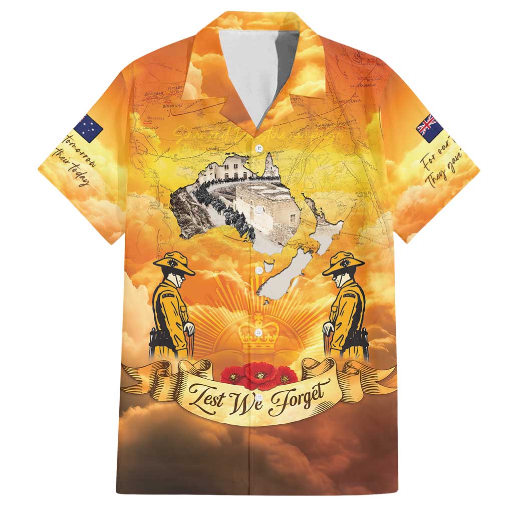 New Zealand And Australia ANZAC Day Family Matching Off Shoulder Maxi Dress and Hawaiian Shirt Sinai Palestine Campaign Lest We Forget LT05 Dad's Shirt - Short Sleeve Orange - Polynesian Pride