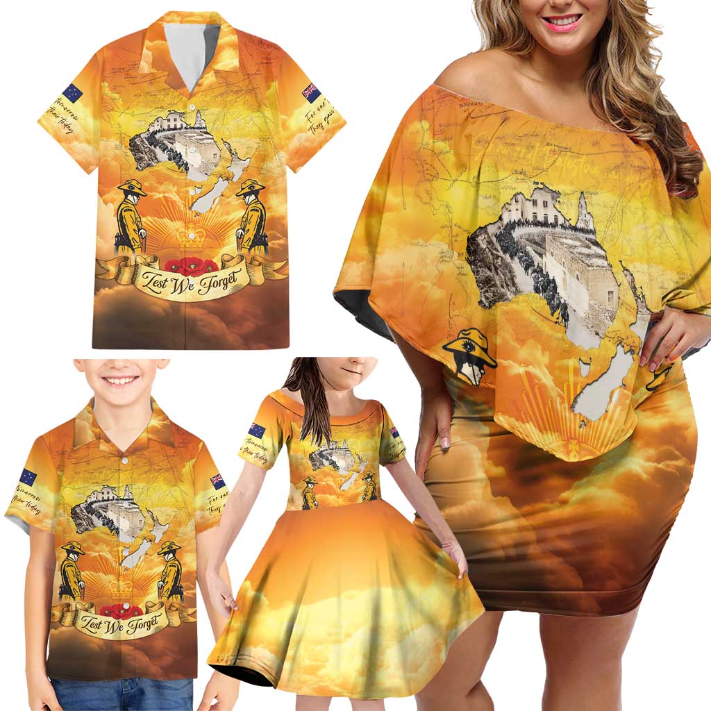 New Zealand And Australia ANZAC Day Family Matching Off Shoulder Short Dress and Hawaiian Shirt Sinai Palestine Campaign Lest We Forget LT05 - Polynesian Pride