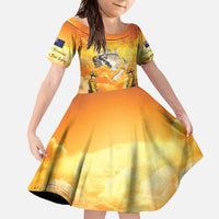 New Zealand And Australia ANZAC Day Family Matching Short Sleeve Bodycon Dress and Hawaiian Shirt Sinai Palestine Campaign Lest We Forget LT05 Daughter's Dress Orange - Polynesian Pride