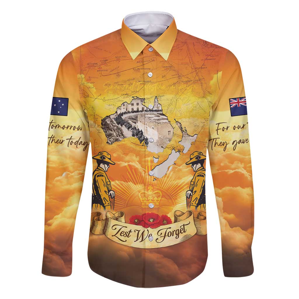 New Zealand And Australia ANZAC Day Family Matching Summer Maxi Dress and Hawaiian Shirt Sinai Palestine Campaign Lest We Forget LT05 Dad's Shirt - Long Sleeve Orange - Polynesian Pride
