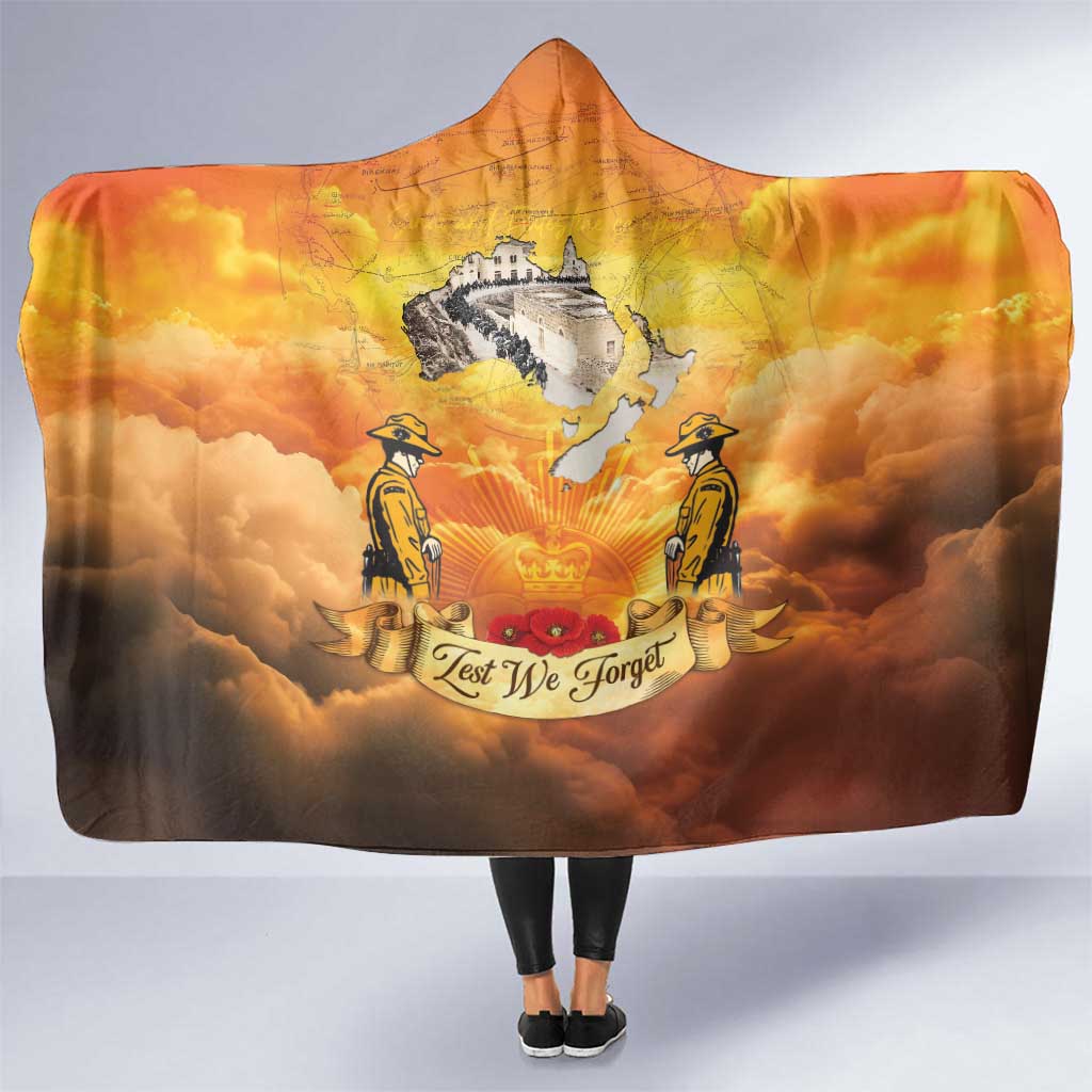 New Zealand And Australia ANZAC Day Hooded Blanket Sinai Palestine Campaign Lest We Forget LT05 One Size Orange - Polynesian Pride
