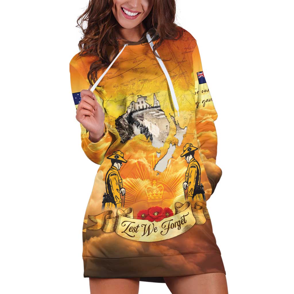 New Zealand And Australia ANZAC Day Hoodie Dress Sinai Palestine Campaign Lest We Forget LT05 Orange - Polynesian Pride