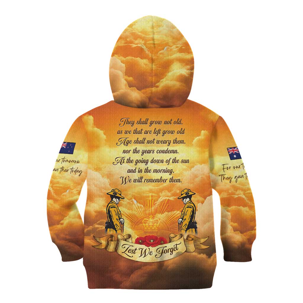 New Zealand And Australia ANZAC Day Kid Hoodie Sinai Palestine Campaign Lest We Forget LT05 - Polynesian Pride