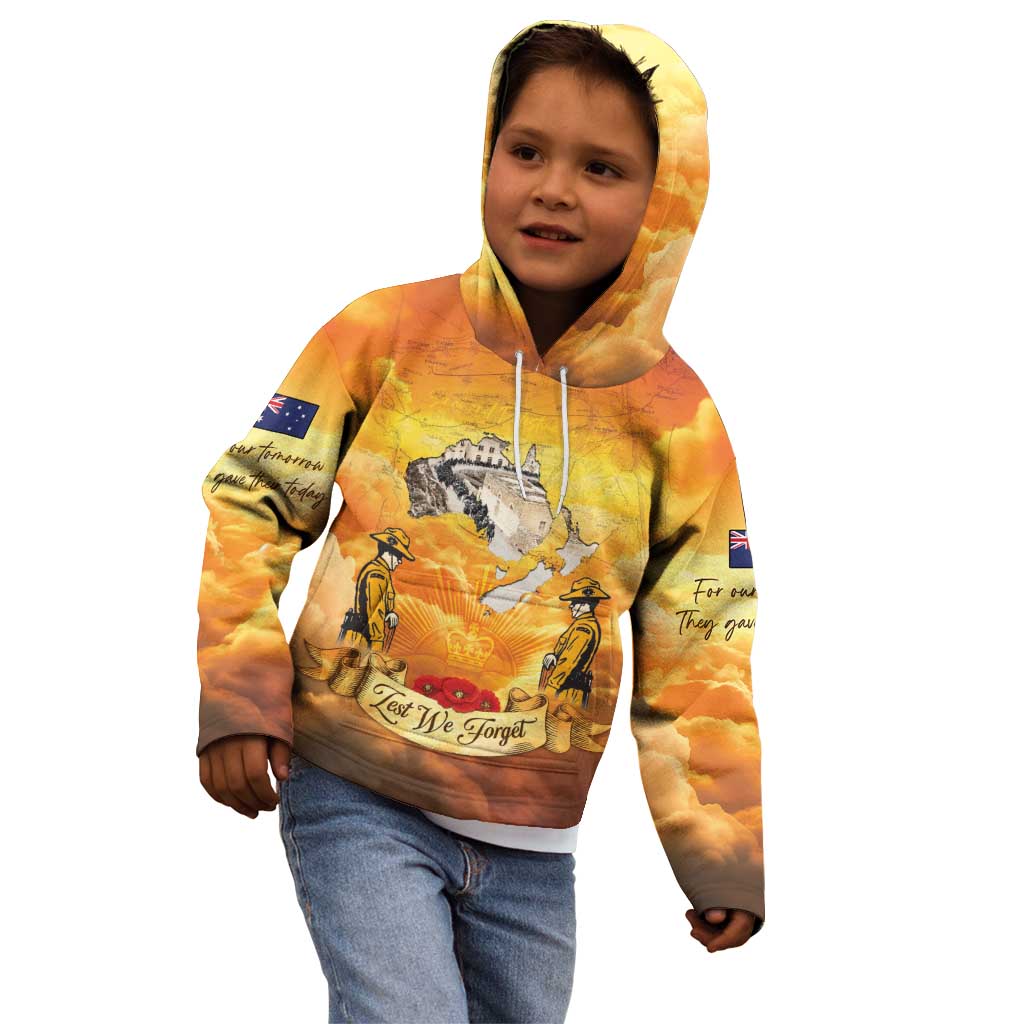New Zealand And Australia ANZAC Day Kid Hoodie Sinai Palestine Campaign Lest We Forget LT05 - Polynesian Pride