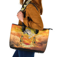 New Zealand And Australia ANZAC Day Leather Tote Bag Sinai Palestine Campaign Lest We Forget LT05 Orange - Polynesian Pride