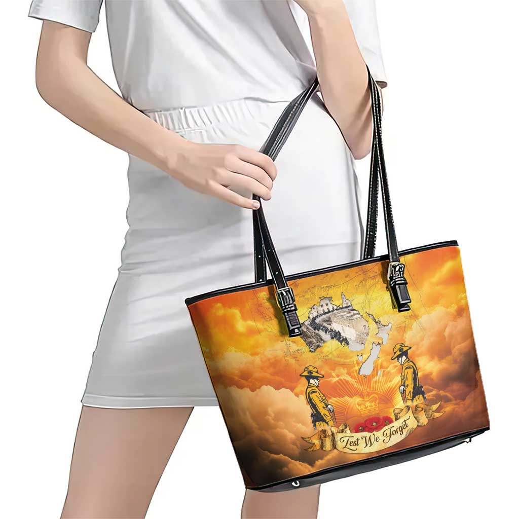 New Zealand And Australia ANZAC Day Leather Tote Bag Sinai Palestine Campaign Lest We Forget LT05 - Polynesian Pride