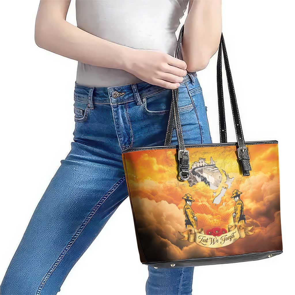 New Zealand And Australia ANZAC Day Leather Tote Bag Sinai Palestine Campaign Lest We Forget LT05 - Polynesian Pride