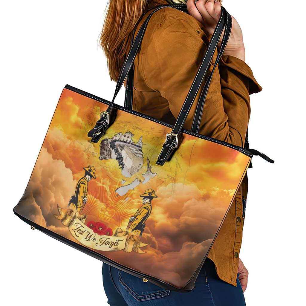 New Zealand And Australia ANZAC Day Leather Tote Bag Sinai Palestine Campaign Lest We Forget LT05 - Polynesian Pride
