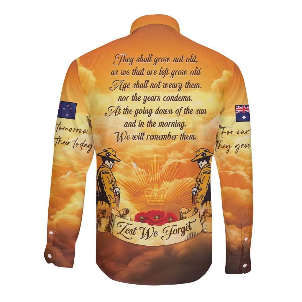 New Zealand And Australia ANZAC Day Long Sleeve Button Shirt Sinai Palestine Campaign Lest We Forget LT05 - Polynesian Pride