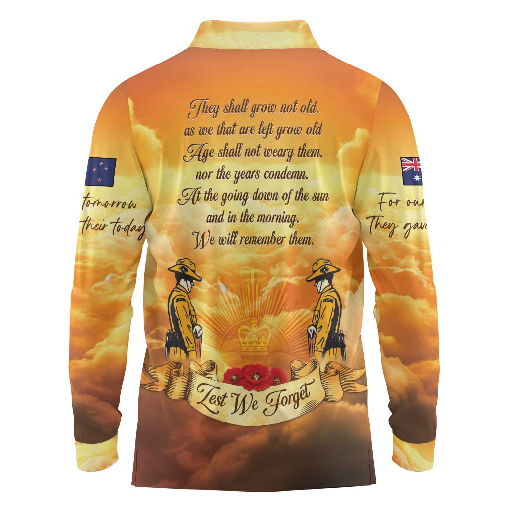New Zealand And Australia ANZAC Day Long Sleeve Polo Shirt Sinai Palestine Campaign Lest We Forget LT05 - Polynesian Pride