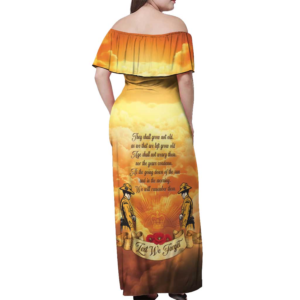 New Zealand And Australia ANZAC Day Off Shoulder Maxi Dress Sinai Palestine Campaign Lest We Forget LT05 - Polynesian Pride