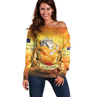 New Zealand And Australia ANZAC Day Off Shoulder Sweater Sinai Palestine Campaign Lest We Forget LT05 Women Orange - Polynesian Pride