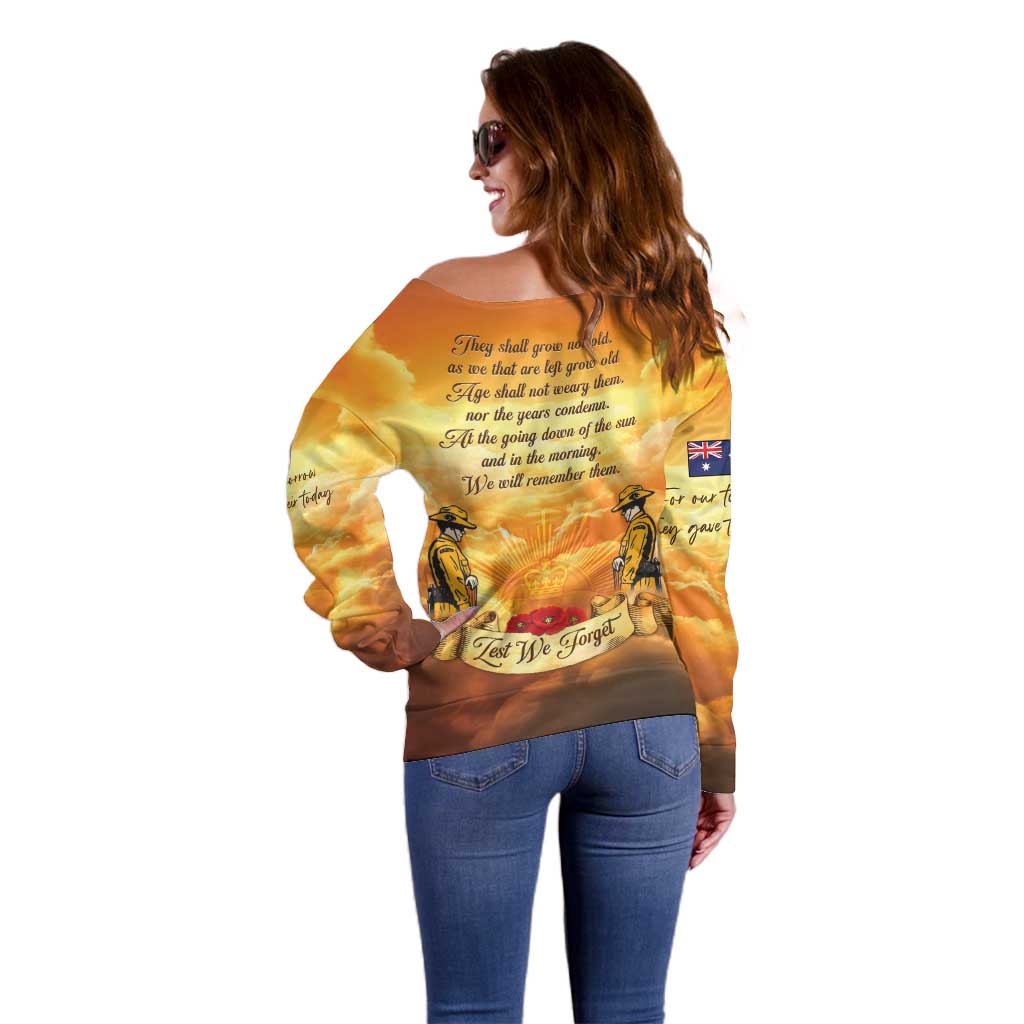 New Zealand And Australia ANZAC Day Off Shoulder Sweater Sinai Palestine Campaign Lest We Forget LT05 - Polynesian Pride