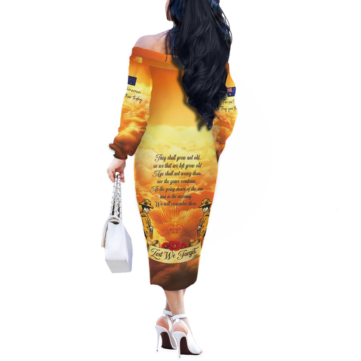 New Zealand And Australia ANZAC Day Off The Shoulder Long Sleeve Dress Sinai Palestine Campaign Lest We Forget LT05 - Polynesian Pride