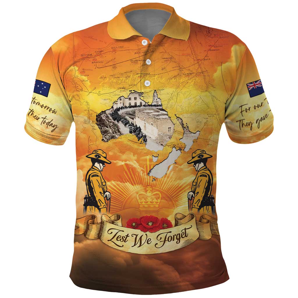 New Zealand And Australia ANZAC Day Polo Shirt Sinai Palestine Campaign Lest We Forget LT05 Orange - Polynesian Pride