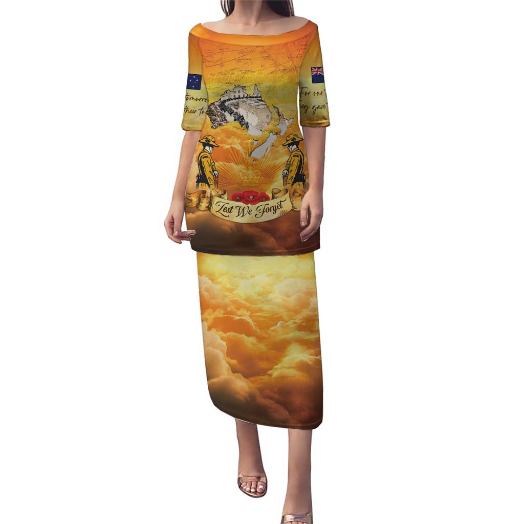 New Zealand And Australia ANZAC Day Puletasi Sinai Palestine Campaign Lest We Forget LT05 Long Dress Orange - Polynesian Pride