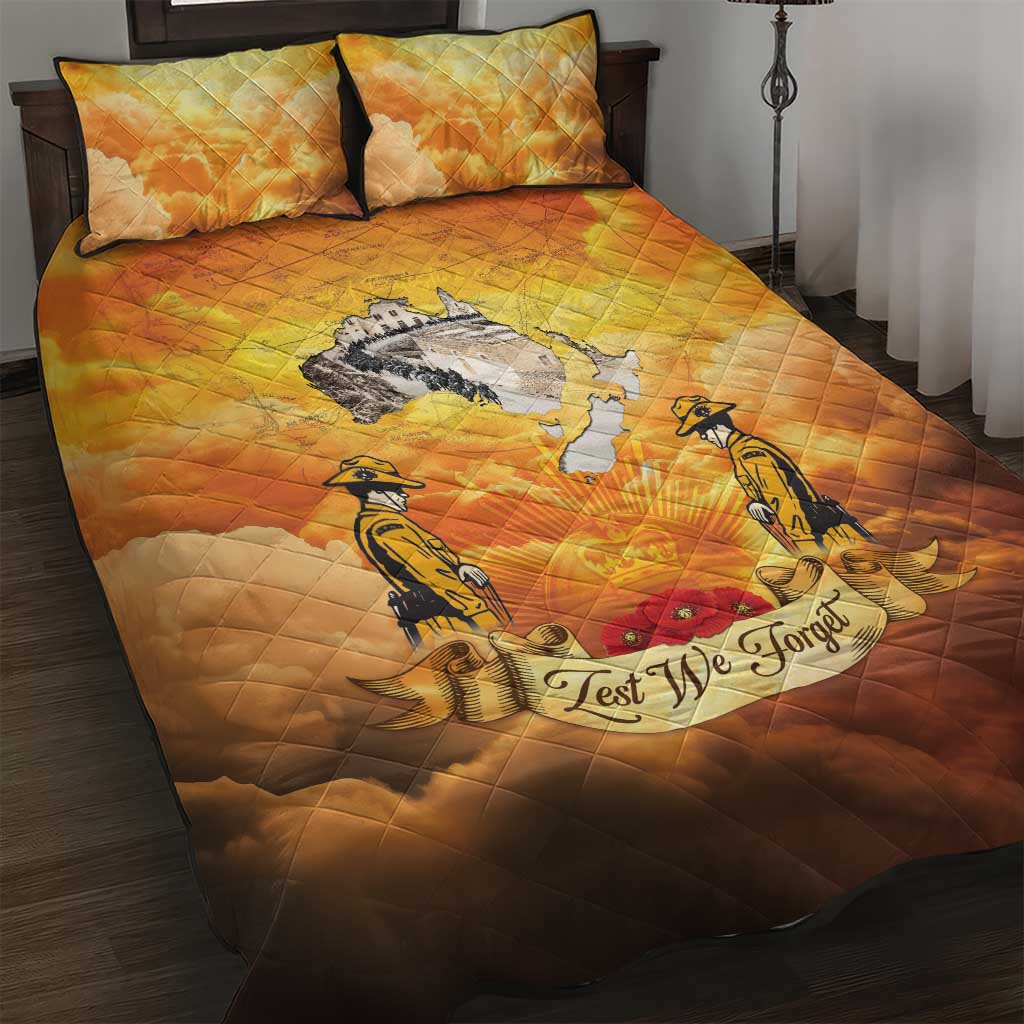 New Zealand And Australia ANZAC Day Quilt Bed Set Sinai Palestine Campaign Lest We Forget LT05 Orange - Polynesian Pride
