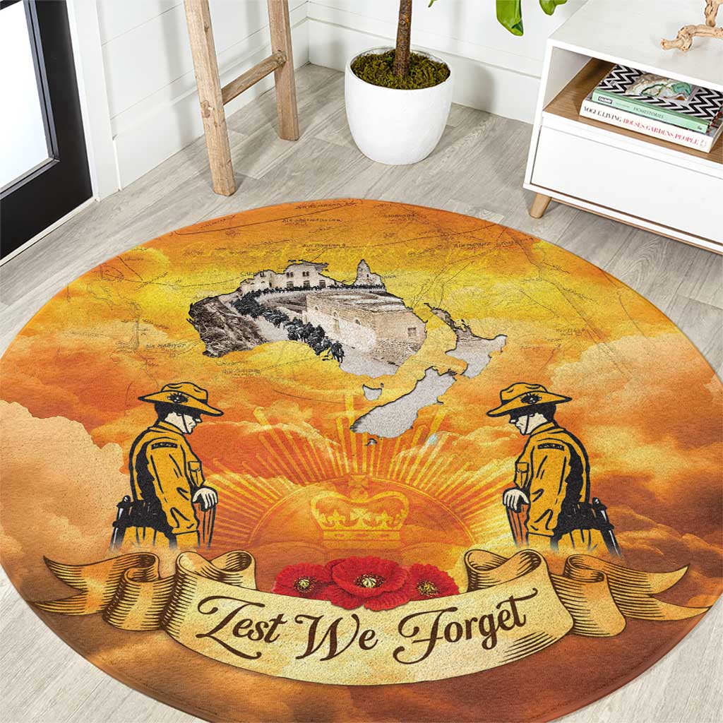 New Zealand And Australia ANZAC Day Round Carpet Sinai Palestine Campaign Lest We Forget LT05 Orange - Polynesian Pride
