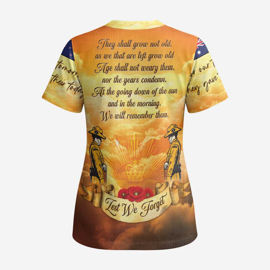New Zealand And Australia ANZAC Day Scrub Top Sinai Palestine Campaign Lest We Forget - Polynesian Pride