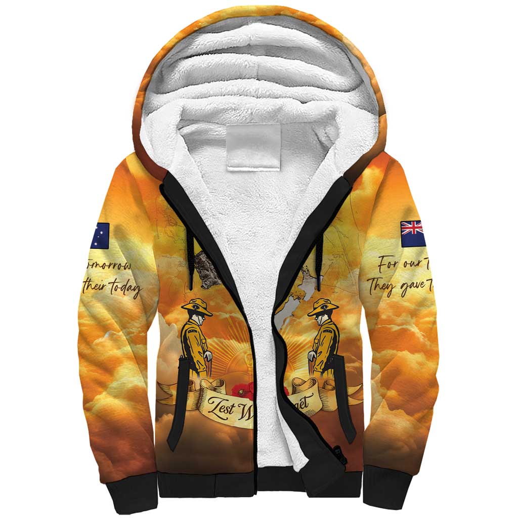 New Zealand And Australia ANZAC Day Sherpa Hoodie Sinai Palestine Campaign Lest We Forget LT05 Unisex Orange - Polynesian Pride