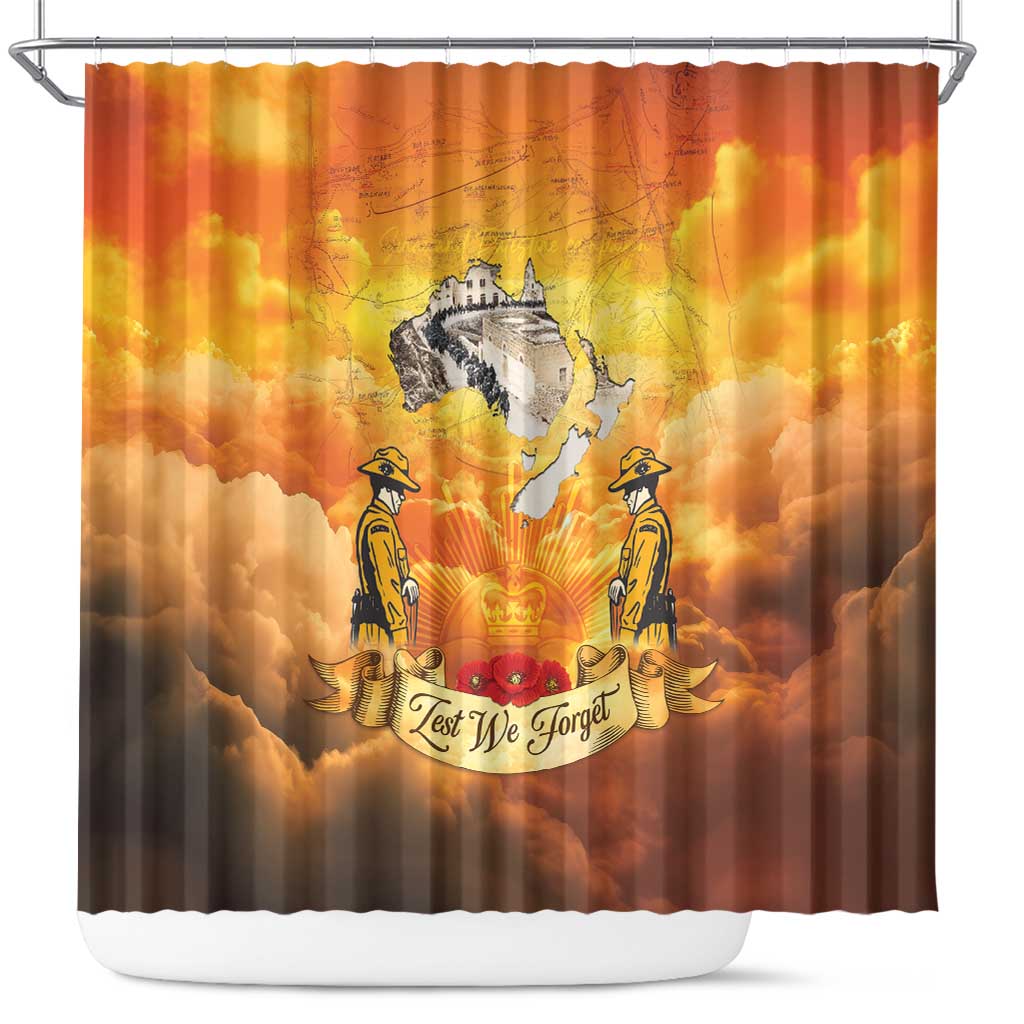 New Zealand And Australia ANZAC Day Shower Curtain Sinai Palestine Campaign Lest We Forget LT05 Orange - Polynesian Pride