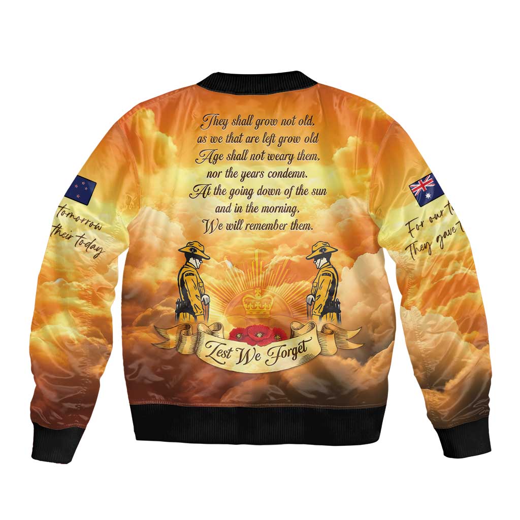 New Zealand And Australia ANZAC Day Sleeve Zip Bomber Jacket Sinai Palestine Campaign Lest We Forget LT05 - Polynesian Pride