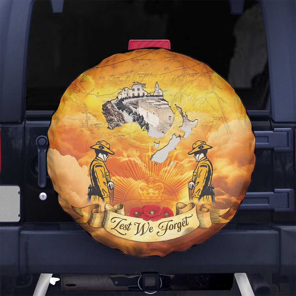 New Zealand And Australia ANZAC Day Spare Tire Cover Sinai Palestine Campaign Lest We Forget LT05 No hole Orange - Polynesian Pride