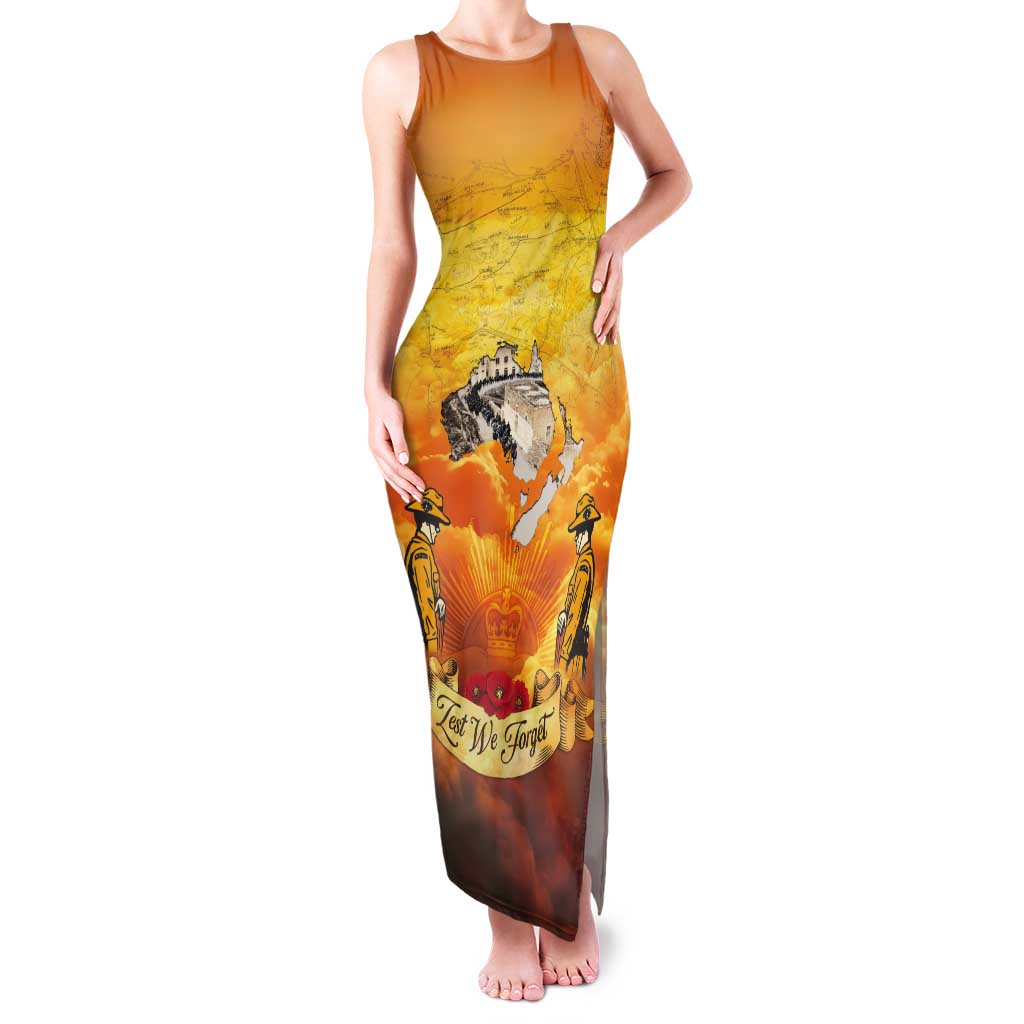 New Zealand And Australia ANZAC Day Tank Maxi Dress Sinai Palestine Campaign Lest We Forget LT05 Women Orange - Polynesian Pride