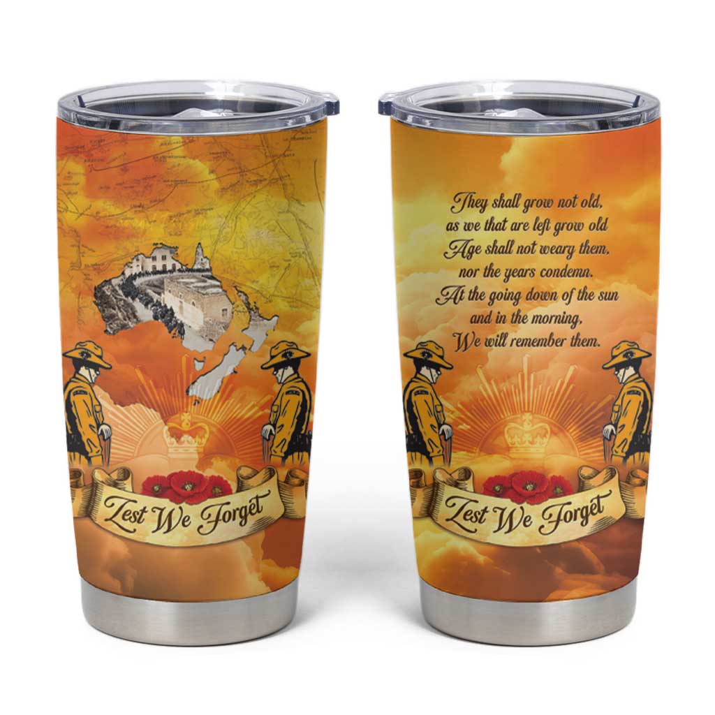New Zealand And Australia ANZAC Day Tumbler Cup Sinai Palestine Campaign Lest We Forget LT05 Orange - Polynesian Pride