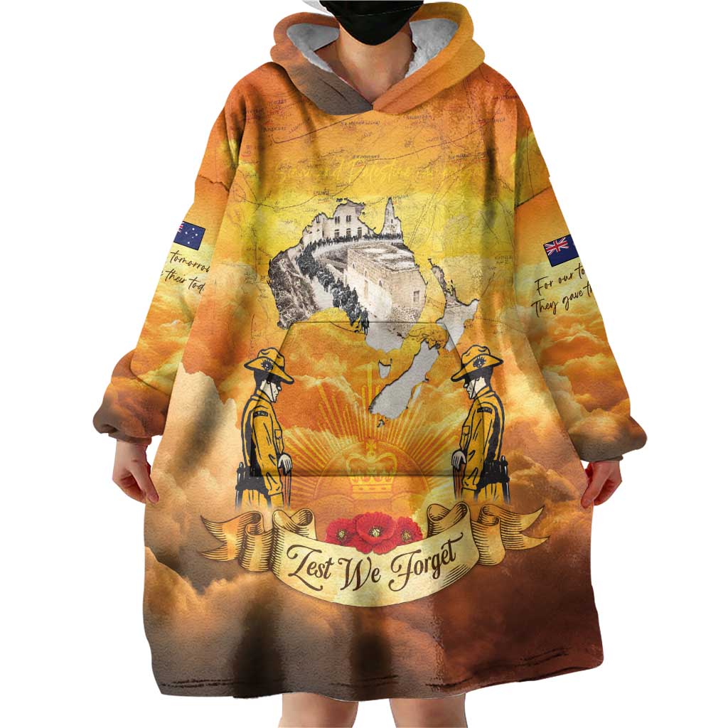 New Zealand And Australia ANZAC Day Wearable Blanket Hoodie Sinai Palestine Campaign Lest We Forget LT05 - Polynesian Pride