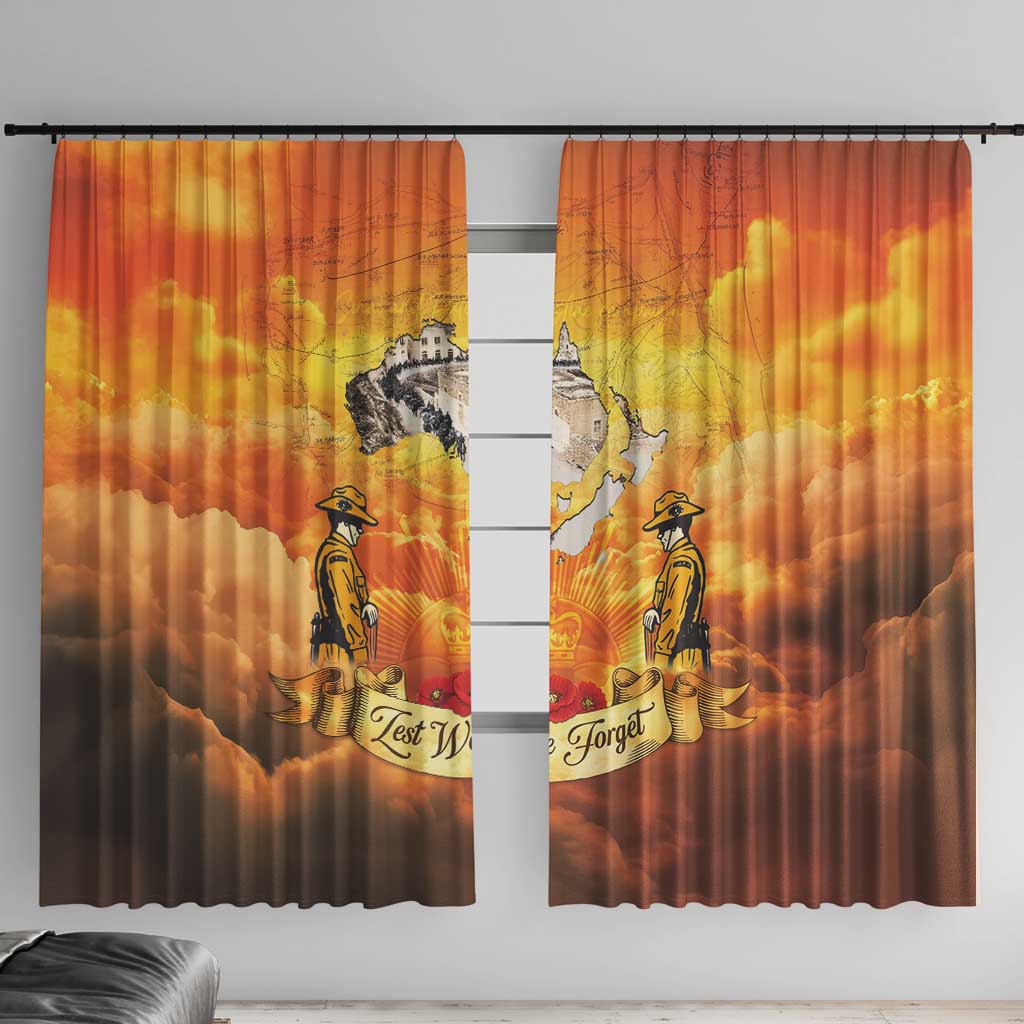 New Zealand And Australia ANZAC Day Window Curtain Sinai Palestine Campaign Lest We Forget LT05 With Hooks Orange - Polynesian Pride