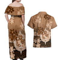 Tonga Emancipation Day Couples Matching Off Shoulder Maxi Dress and Hawaiian Shirt Tongan Kupesi Ngatu Pattern Vintage Style LT05 - Polynesian Pride